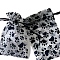 Printed Organza Drawstring Bags, Rectangle Jewelry Pouches, Wedding Party Christmas Favor Gift Bags, Black, Paw Print, 15x10cm