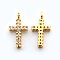 Brass Micro Pave Cubic Zirconia Latin Cross Pendants, Cadmium Free & Nickel Free & Lead Free, Real 18K Gold Plated, 15.8x9x2.5mm, Hole: 1mm