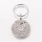 Tibetan Style Alloy Keychain, with 316 Surgical Stainless Steel Key Clasp Findings, Flat Round and Cross, Antique Silver, 64mm