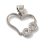 Rack Plating Brass Micro Pave Cubic Zirconia Pendant, Cadmium Free & Lead Free, Long-Lasting Plated, Heart with Infinity, Platinum, 14x15.5x2mm, Hole: 5x3.5mm