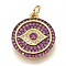 Brass Micro Pave Cubic Zirconia Pendants, Cadmium Free & Lead Free, with Jump Rings, Flat Round with Eye, Golden, 17.5x15x2.5mm, Hole: 3mm