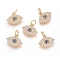 Brass Micro Pave Cubic Zirconia Pendants, with Jump Ring, Long-Lasting Plated, Evil Eye, Clear & Blue, Real 18K Gold Plated, 10x13x2.5mm, Hole: 3.5mm