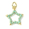 Rack Plating Eco-Friendly Brass Enamel Pendants, with Jump Ring, Long-Lasting Plated, Lead Free & Cadmium Free, Real 18K Gold Plated, Star Charm, Turquoise, 16.5x14.5x2mm
