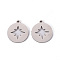 Non-Tarnish 201 Stainless Steel Pendants, Laser Cut Pendants, Flat Round with Star, Stainless Steel Color, 16x14x1mm, Hole: 1.2mm