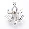 Hollow Brass Locket Pendants, Cage Pendants, Frog, Platinum, 33.5x26x9mm, Hole: 3x3.5mm, inner measure: 21x10mm