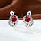 Brass Micro Pave Cubic Zirconia Hoop Earrings, Teardrop, Platinum, FireBrick, 16x7mm