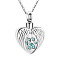 Stainless Steel Pendant Necklaces, Urn Ashes Necklace, Heart with Wing, Blue, 0.98x0.71 inch(2.5x1.8cm)