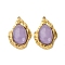 304 Stainless Steel Pendants, Oval, with Resin, PVD Vacuum Plating, Real 18K Gold Plated, Lilac, 25x17x7mm, Hole: 1.6mm