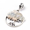 Natural White Moonstone European Dangle Charms, with Tibetan Style Alloy Pendants and Hangers, Iron Jump Rings, Flat Round with Tree, 41mm, Hole: 5mm