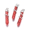 Synthetic Turquoise Big Pendants, with Brass Findings, Snake with Diamond, Dyed, Platinum Metal Color, Red, 60x12mm, Hole: 5x7mm