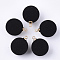 Flocky Acrylic Pendants, with Brass Findings, Round, Golden, Black, 18x14mm, Hole: 1.6mm