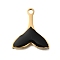 PVD Vacuum Plating 201 Stainless Steel Pendants, with Enamel, Fish Tail Charm, Real 18K Gold Plated, Black, 17x15x2mm, Hole: 1.6mm