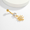 Flower 201 Stainless Steel Clear Cubic Zirconia Belly Button Rings for Women, Golden, 36x10mm