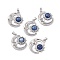 Natural Kyanite/Cyanite/Disthene Pendants, Moon Charms with Sun, with Platinum Color Brass Findings, 26.5~27x23~23.5x6mm, Hole: 4x3.5~4mm