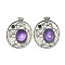 Natural Amethyst Oval Pendants, Rack Plating Antique Silver Plated Brass Pave Rhinestone Oval Charms, Cadmium Free & Lead Free, 45x35x8mm, Hole: 3.5mm