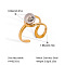 European Style Hollow Design Stainless Steel Beaded Adjustable Open Cuff Rings, Real Gold Plated & Stainless Steel Color, 18.8x8mm