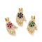Brass Micro Pave Cubic Zirconia Pendants, Cadmium Free & Lead Free, Hand with Flower Charms, Mixed Color, 19x11x5mm, Hole: 3x3.5mm