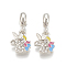 Alloy European Dangle Charms, with Rhinestone and Enamel, Large Hole Pendants, Unicorn, Platinum, Crystal, 24.5mm, Hole: 4.5mm, 14x11x2mm