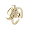 Brass with Micro Pave Cubic Zirconia Adjustable Open Rings, Cadmium Free & Nickel Free & Lead Free, Cattle, Real 18K Gold Plated, Inner Diameter: 16.6mm