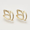 Brass Stud Earring Findings, with Loop, Leaf, Nickel Free, Real 18K Gold Plated, 22x14.5mm, Hole: 2mm, Pin: 0.8mm