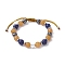 Natural Red Aventurine & Lapis Lazuli & Brass Heart Braided Bead Bracelet, Adjustable Bracelet for Women, Inner Diameter: 2-1/8~3-3/8 inch(5.4~8.6cm)