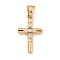 Ion Plating(IP) 304 Stainless Steel Cubic Zirconia Pendants, Cross Charm, Rose Gold, 24.5x15x3mm, Hole: 7x5mm