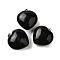 Natural Obsidian Pendants, with Brass Snap on Bails, Heart Charms, Platinum, 26.5~27x25x13.5~14mm, Hole: 6.5x3.5mm