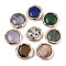 Natural & Synthetic Mixed Gemstone Beads, with Light Gold Plated Polymer Clay Edge, Flat Round, 17~19x17~18x5~7mm, Hole: 1.2mm