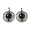Synthetic Blue Goldstone Pendants, Rack Plating Brass Hollow Flat Round Charms, Cadmium Free & Lead Free, Platinum, 36.5x33x9.5mm, Hole: 7.5x5mm