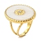 Ion Plating(IP) 304 Stainless Steel Enamel Open Cuff Rings for Women, with Rhinestone, Oval, Real 18K Gold Plated, Inner Diameter: Adjustable