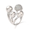 Brass Micro Pave Cubic Zirconia Cuff Rings, Cadmium Free & Lead Free, Round, Platinum, US Size 7 1/4(17.5mm)