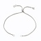 Adjustable 304 Stainless Steel Box Chain Slider Bracelet/Bolo Bracelets Making, with Brass Cubic Zirconia Charms, Stainless Steel Color, Single Chain Length: about 5-1/4 inch(13.3cm)