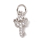 Brass Micro Pave Cubic Zirconia Charms, Cadmium Free & Lead Free, with Jump Rings, Crown Key with Star Charms, Platinum, 12x7x1.5mm, Hole: 3.4mm