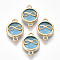 Glass Links Connectors, with Light Gold Plated Alloy Findings, Flat Round with Infinity, Light Sky Blue, 19.5x13.5x5.5mm, Hole: 1.6mm