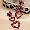 Heart with Leopard Print Alloy Tassel Stud Earrings, Golden, 67x26mm