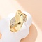 Brass Micro Pave Clear Cubic Zirconia Cuff Rings for Women, Rack Plating, Cadmium Free & Lead Free, Lasting Plated, Real 18K Gold Plated, Inner Diameter: 17mm