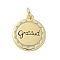 Brass Enamel Pendants, with Jump Ring, Rack Plating, Cadmium Free & Lead Free, Long-Lasting Plated, Real 18K Gold Plated, Flat Round with Word Gratitud, Light Blue, 20.5x15x2mm, Hole: 3mm