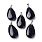 Natural Obsidian Pendants, with Brass Finding, Teardrop, 35x20x7.5~9mm, Hole: 4x3.5mm