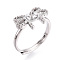 Bowknot Shape Brass Micro Pave Clear Cubic Zirconia Adjustable Ring Settings, for Half Drilled Beads, Cadmium Free & Nickel Free & Lead Free, Real Platinum Plated, Pin: 0.9mm, 10.3mm, Inner Diameter: 17~18.5mm