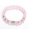 Buddha Head Gemstone Beaded Stretch Bracelets, with Tibetan Style Beads and Brass Beads, Rose Quartz, 55mm