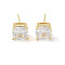 Square Brass Stud Earrings with Clear Glass for Women, Real 18K Gold Plated, 8x8.5mm