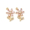 Brass Micro Pave Cubic Zirconia Pendants, Flower Charms, Nickel Free, Real 18K Gold Plated, Pink, 15.5x9.5x2.5mm, Hole: 1.2mm