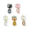 5Pcs Electroplate Glass Pendants, Cat, with 304 Stainless Steel Flat Head Pins, Mixed Color, 31~33x14x10mm, Hole: 2x1.5~3x3.5mm, 5pcs/set