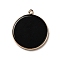 Natural Obsidian Pendants, Flat Round Charms, with Golden Plated Brass Frame, 35x31x3~3.5mm, Hole: 2.5mm