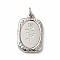 Non-Tarnish 304 Stainless Steel Pendants, with Jump Rings, Rectangle with Rose, Stainless Steel Color, 23x14.5x3mm, Hole: 4mm