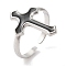 304 Stainless Steel Enamel Open Cuff Rings for Women, Cross, Stainless Steel Color, Inner Diameter: Adjustable