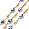 Enamel Hamsa Hand with Evil Eye Link Chains, with Ion Plating(IP) 304 Stainless Steel Findings, Golden, Unwelded, with Spool, Blue, 11.5x5.5x3mm, 8x3x2mm