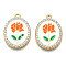 Rack Plating Alloy Enamel Pendants, with Crystal Rhinestone, Cadmium Free & Nickel Free & Lead Free, Light Gold, Oval with Flower of Life, Dark Orange, 27x19.5x2.5mm, Hole: 1.6~1.8mm