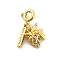 Brass Rhinestone Fruits Pendant Decoration, Rectangle with Word Self Control and Spring Ring Clasps Charms Ornaments, Grape, 20mm