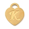 Ion Plating(IP) 304 Stainless Steel Pendants, Laser Cut, Heart with Letter Charm, Golden, Letter K, 15x12x1mm, Hole: 3x3.5mm